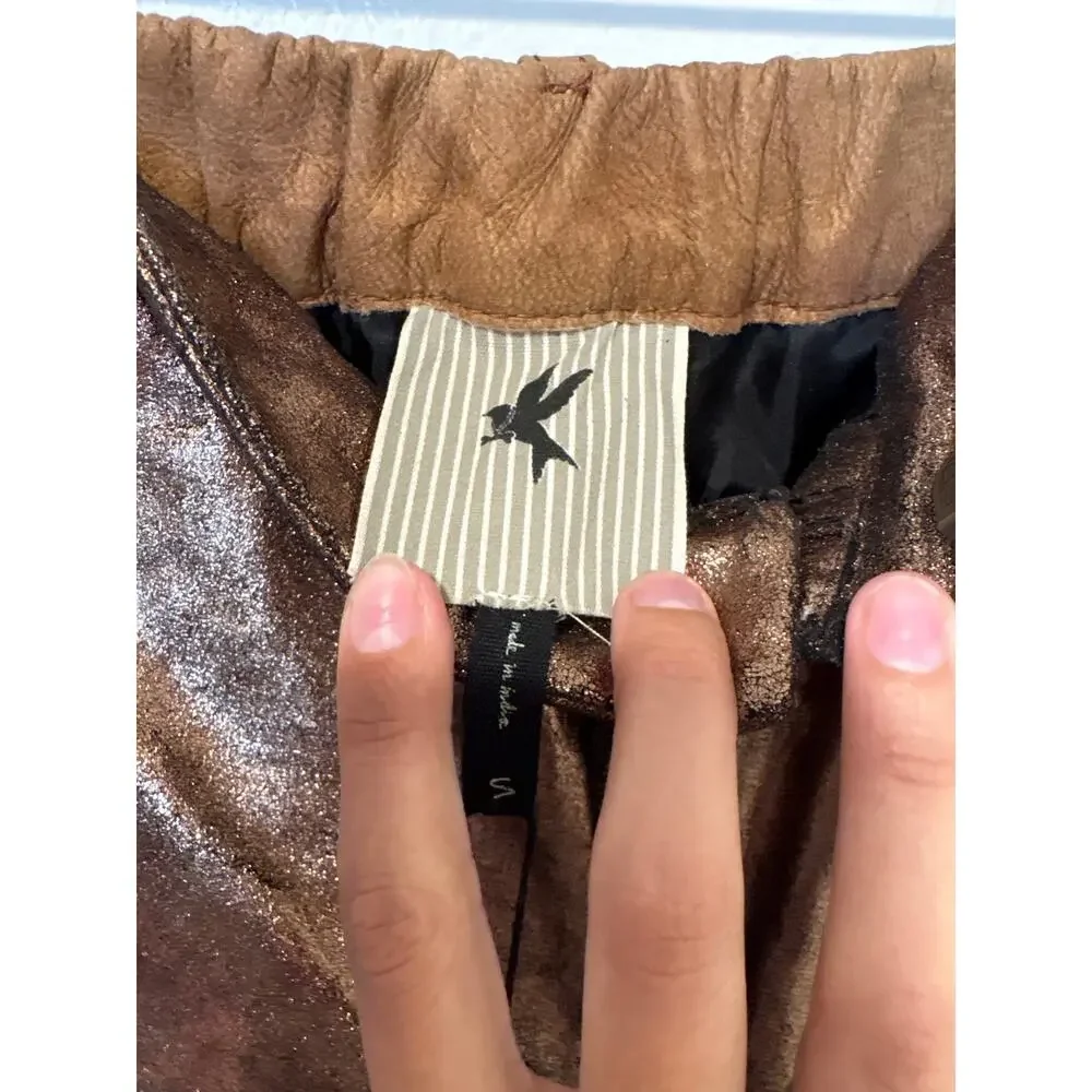 One Teaspoon Small Bronze Copper Metallic Black LEATHER Skinny High Rise Pants